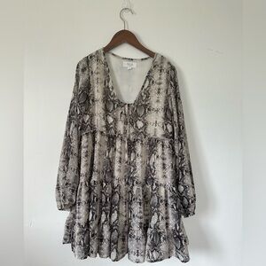 Peach Love, snake print babydoll dress